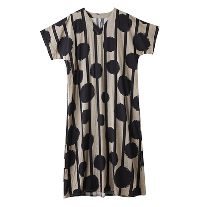 XITAO Polka Dot V-neck Dress Vintage Casual Loose Fitting Half Sleeve A-line Thin Simple Pullover Women Dress ZMY1090