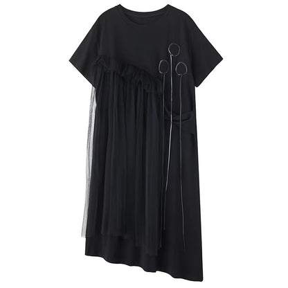 XITAO Gauze Patchwork Loose Female Dress Short Sleeve Pullover Irregular Casual Temperament Slimming Summer Woman Dress ZMY1359