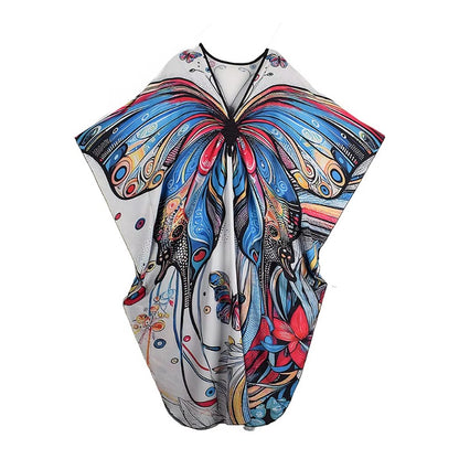 XITAO A-line Bat Wing Sleeve Print Dress Contrast Color Fashion Loose V-neck Vintage Slimming Casual Summer Woman Dress  GJ1170