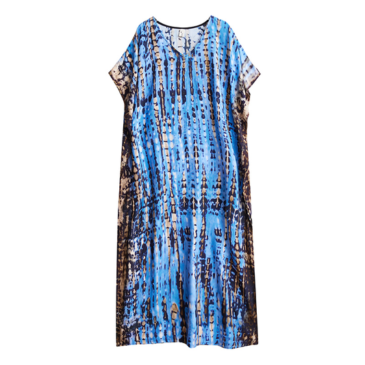 XITAO Print V-neck Half Sleeve Dress Casual Loose Fitting Personality Elegant Mid-calf A-line Women Dress ZMY1038