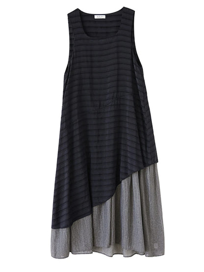 XITAO Asymmetrical Patchwork O-neck Female Dress Casual A-line Sleeveless Loose Fitting Slimming Summer Women Dress ZMY1196