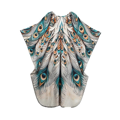 XITAO A-line Pullover Vintage Dress Peacock Print Side Slit Slimming New Arrival V-neck Casual Summer Woman Loose Dress GJ1183