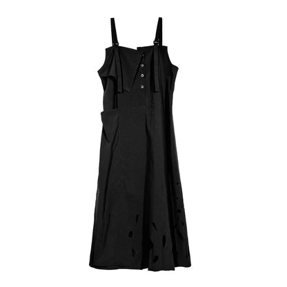XITAO Hollow Out Square Collar Sleeveless Dress Pullover Solid Color Loose Camisole Temperament Ankle-length Casual Dress ZY8946