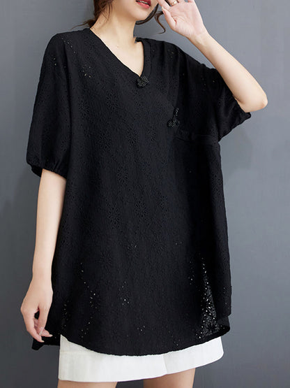 XITAO Asymmetric V-neck T-shirt Casual Short Sleeve Simple Solid Color Chinese Style All Match Summer Female T-shirt ZMY1101