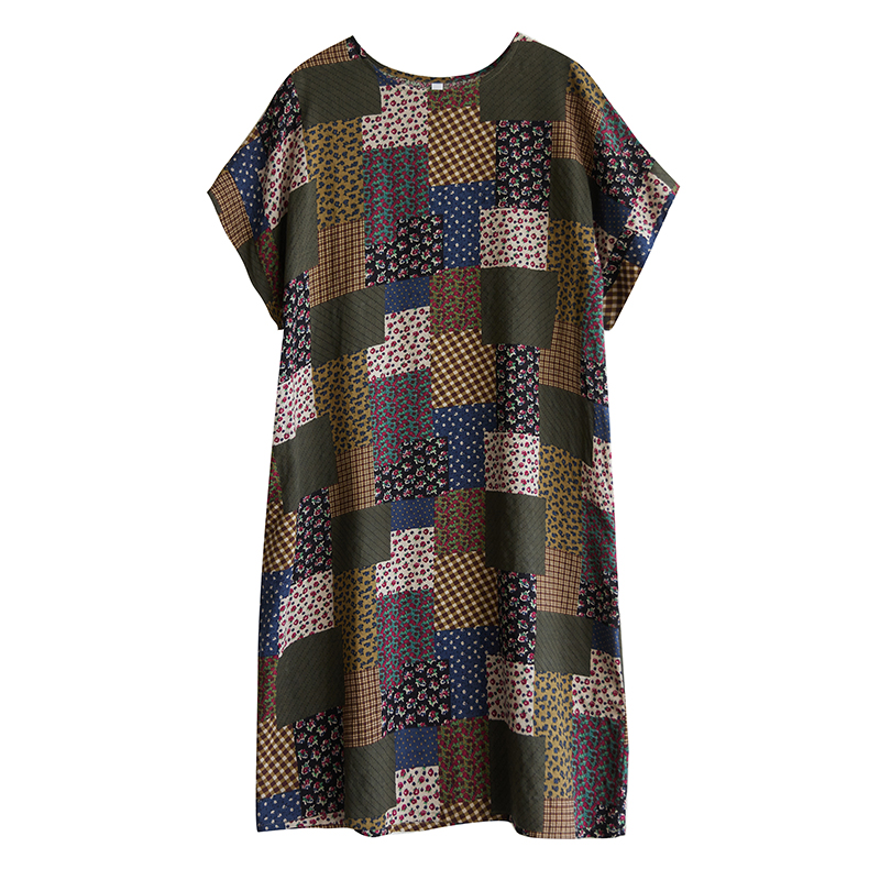 XITAO Geometric Print O-neck Dress Loose Fitting A-line Casual Personality Short Sleeve Summer Female Dress ZMY1129