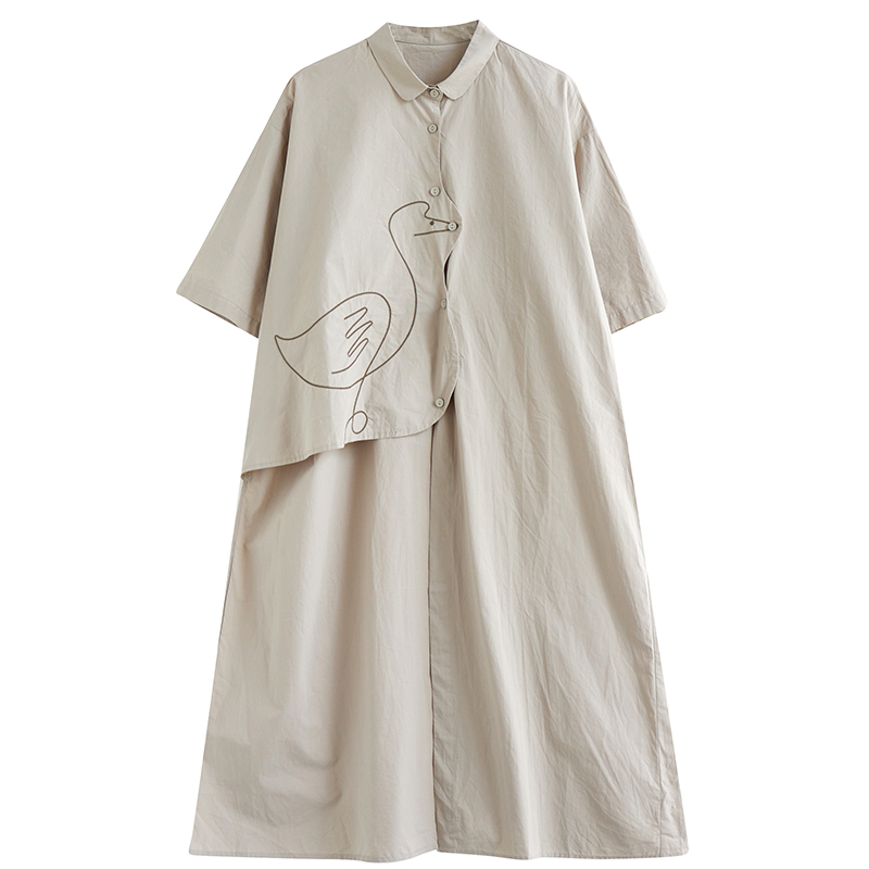 XITAO Asymmetric Turn-down Collar Dress Casual Single Breasted A-line Solid Color Half Sleeve Simple Summer Women Dress ZMY1100