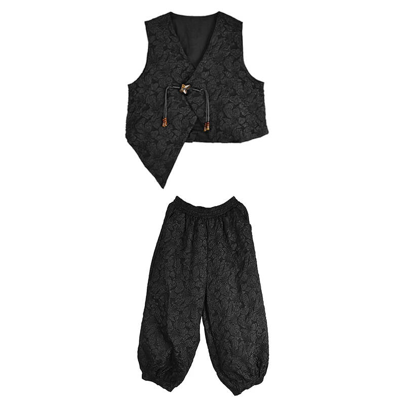 XITAO Single Button Jacquard Irregular Pant Set Vintage Casual Loose Fitting Sleeveless V-neck Autumn Women Pant Set GMM1156