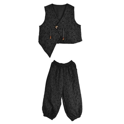 XITAO Single Button Jacquard Irregular Pant Set Vintage Casual Loose Fitting Sleeveless V-neck Autumn Women Pant Set GMM1156
