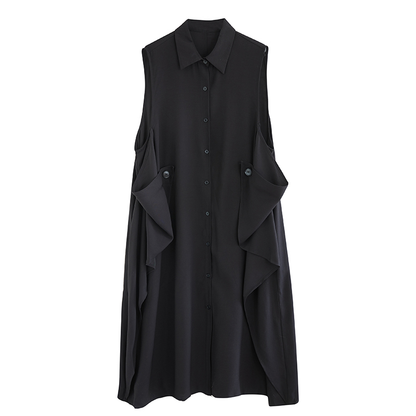 XITAO Button Single Breasted Female Casual Dress A-line Loose Fitting Japanese Style Solid Color Sleeveless Women Dress GMM1304