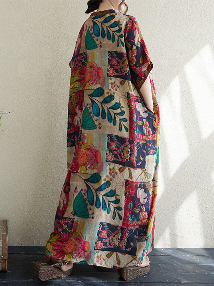 XITAO Print V-neck Dress Casual A-line Loose Fitting Batwing Sleeve Comfortable Summer Women Dress ZMY1112