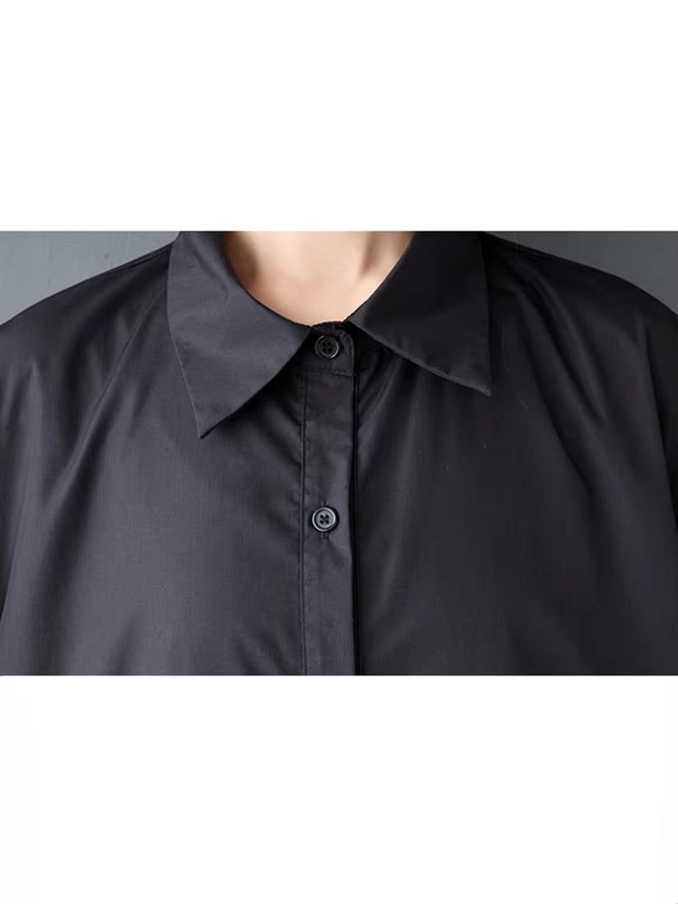 XITAO Patchwork Mesh Pleated Dress Turn-down Collar Casual Solid Color Short Sleeve Loose Fitting Summer Female Dress ZMY1069