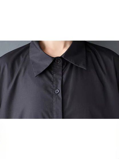XITAO Patchwork Mesh Pleated Dress Turn-down Collar Casual Solid Color Short Sleeve Loose Fitting Summer Female Dress ZMY1069