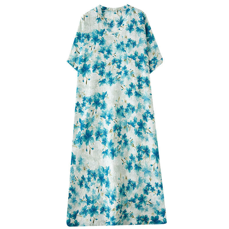 XITAO Flower V-neck Print Dress A-line Half Sleeve Elegant Long Style Leisure Cute Symmetry Summer Dress ZMY1005