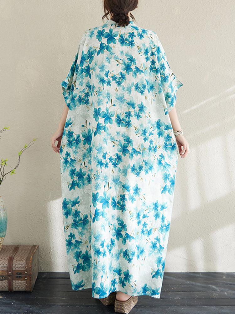 XITAO Flower V-neck Print Dress A-line Half Sleeve Elegant Long Style Leisure Cute Symmetry Summer Dress ZMY1005