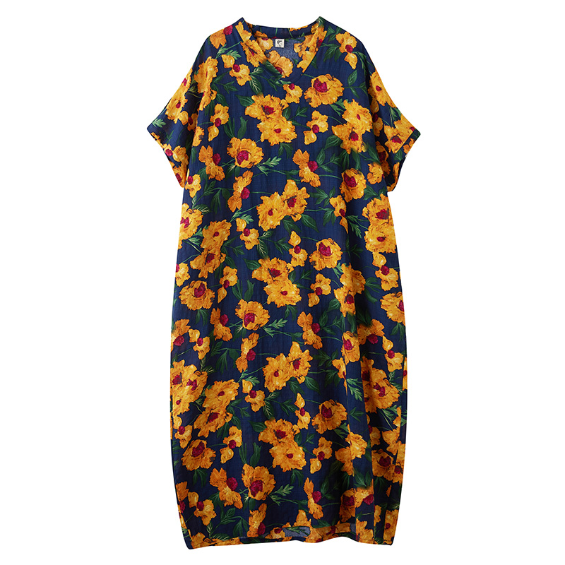 XITAO Print Flower Dress Loose Fitting Bohemian Style Leisure Elegant Half Sleeve Summer Female Dress ZMY1041