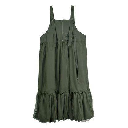 XITAO Patchwork Gauze Pleated Dress Solid Color Casual Sleeveless Loose Zipper Summer Woman Shoulder Strap Dress GYX1652