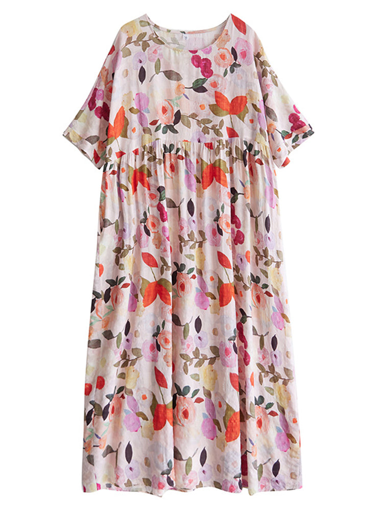 XITAO Floral Print Half Sleeve Dress Casual Loose Fitting A-line Pullover Simple Elegant Summer Female Dress ZMY1132