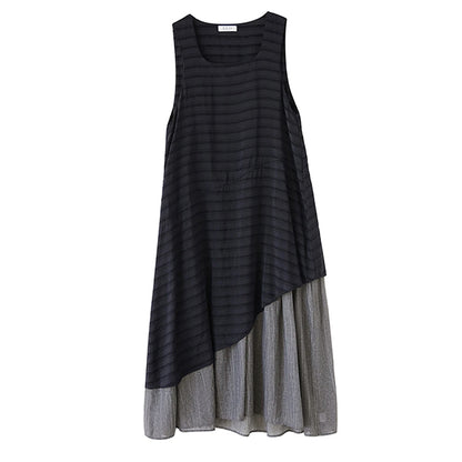 XITAO Asymmetrical Patchwork O-neck Female Dress Casual A-line Sleeveless Loose Fitting Slimming Summer Women Dress ZMY1196