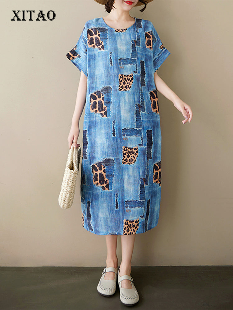 XITAO Print O-neck Short Sleeve Dress A-line Pullover Casual Loose Fitting Comfortable Summer Female Dress ZMY1120