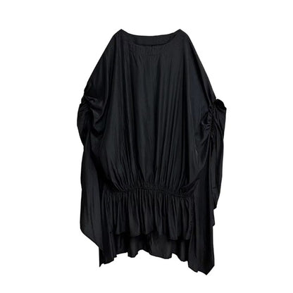 XITAO Solid Color Irregular O-neck Dress Slimming Bat Wing Sleeve Pullover Temperament Summer Woman New Arrival Dress ZMY1347