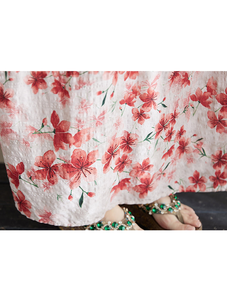 XITAO Batwing Print Flower Leisure Dress A-line V-neck Casual Half Sleeve Thin Vintage Sweet Summer Female Dress ZMY1006