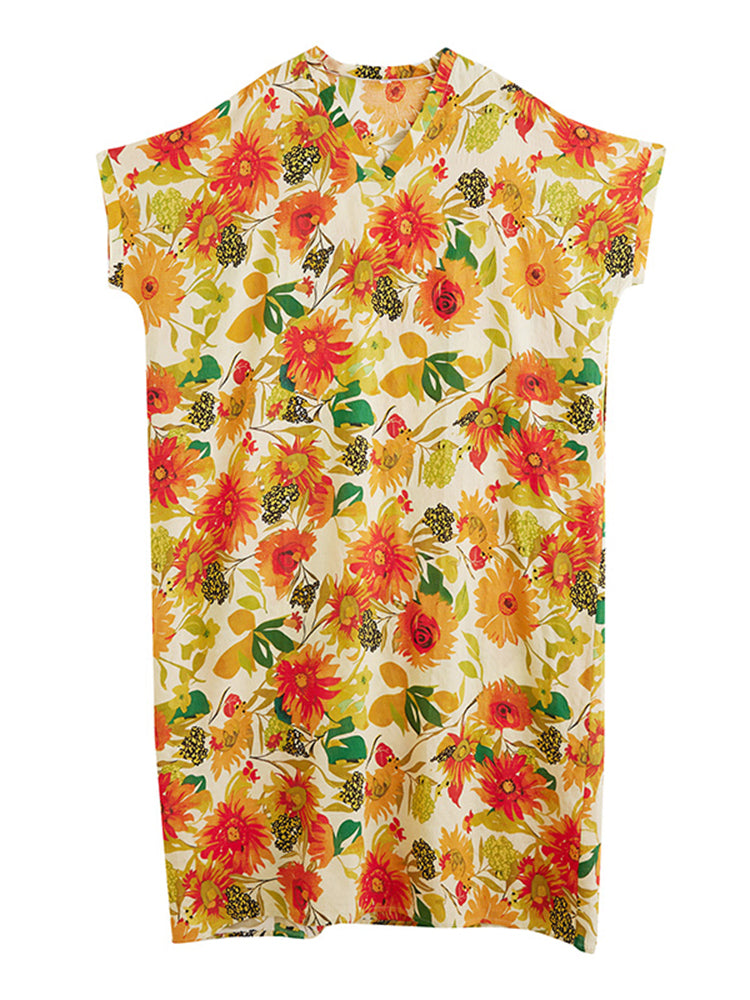 XITAO V-neck Print Dress Short Sleeve Casual Loose Fitting Slimming Elegant Pullover Summer Women Dress ZMY1107