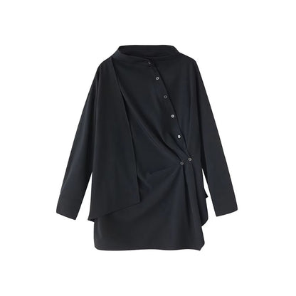 XITAO Button Half High Collar Vintage Blouse Irregular Solid Color Fashion Slimming All-match Loose Casual Female Shirts ZMY1406