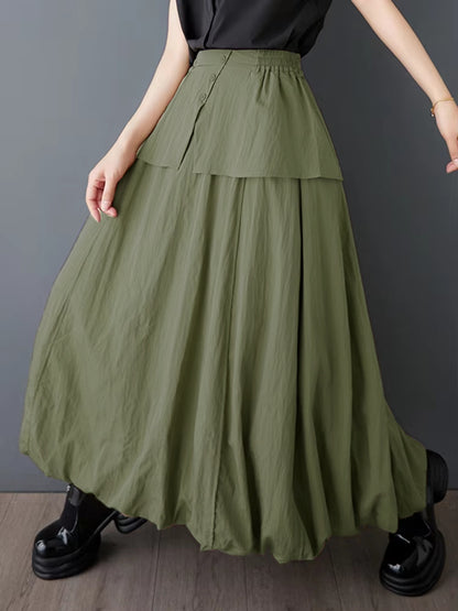 XITAO Bud Button False Two Pieces Skirt Casual Solid Color Elastic Waist Loose Fitting A-line New Summer Women Skirt ZMY1192