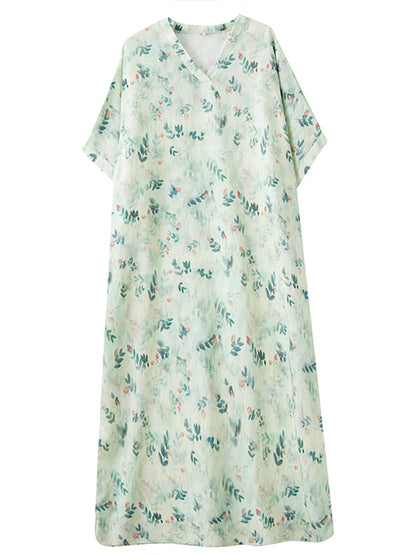XITAO Floral Print Half Sleeve Dress Casual Fitting Vintage A-line Versatile Loose and Comfortable Thin Summer Dress ZMY1004