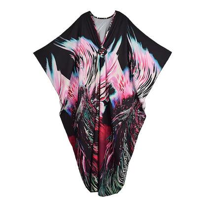 XITAO Print Pullover V-neck Dress Bat Wing Sleeve Vintage Temperament New Arrival Fashion Irregular Summer Woman Dress GJ1203