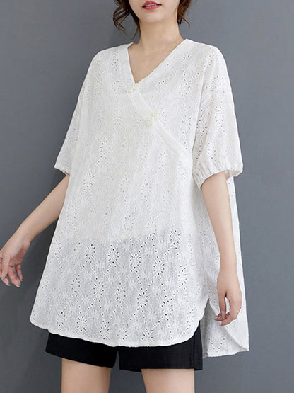XITAO Asymmetric V-neck T-shirt Casual Short Sleeve Simple Solid Color Chinese Style All Match Summer Female T-shirt ZMY1101