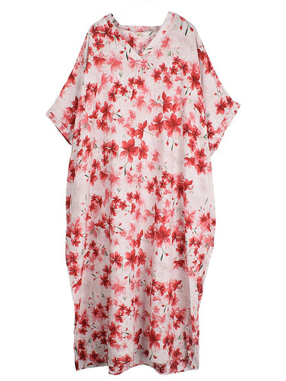 XITAO Batwing Print Flower Leisure Dress A-line V-neck Casual Half Sleeve Thin Vintage Sweet Summer Female Dress ZMY1006
