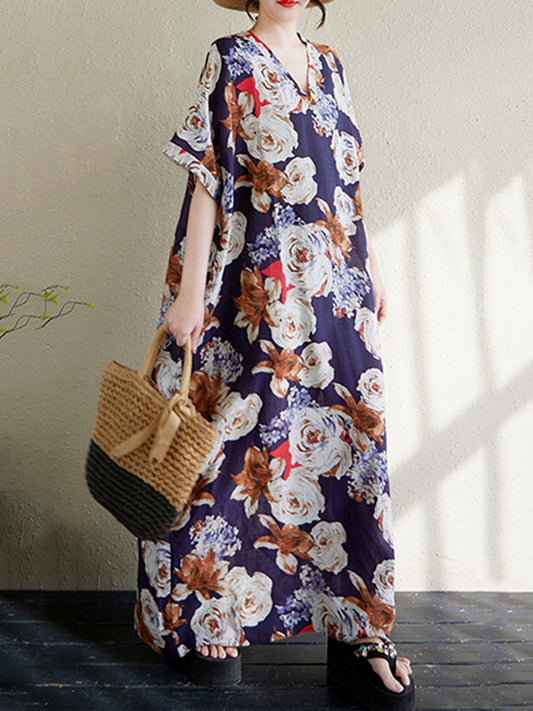 XITAO Print Casual Dress V-neck Short Sleeve Loose Fitting Simple Goddess Fan A-line Summer Women Dress ZMY1123