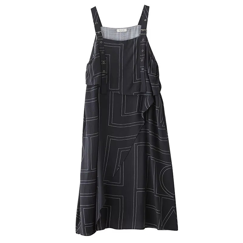 XITAO Loose Patchwork Strap Dress Fashion Match Women A-line Casual Contrast Color Sleeveless Simple Summer Dress HQQ2505
