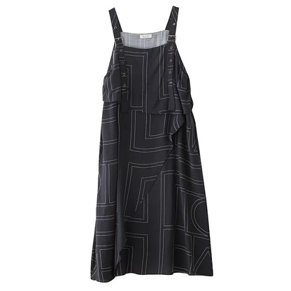 XITAO Loose Patchwork Strap Dress Fashion Match Women A-line Casual Contrast Color Sleeveless Simple Summer Dress HQQ2505