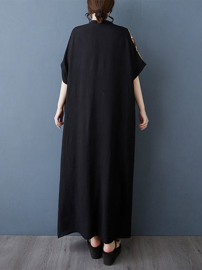 XITAO V-neck Pullover Short Sleeve Pocket Dress Contrast Color Patchwork Loose All Match Summer Slimming Women Dress ZMY1084