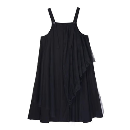 XITAO Gauze Patchwork Asymmetrical Dress Square Collar Solid Color Loose Slimming Sleeve Spaghetti Strap Casual Dress ZMY1306