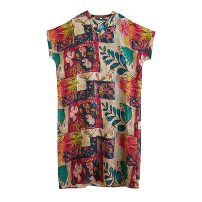 XITAO Print V-neck Dress Casual A-line Loose Fitting Batwing Sleeve Comfortable Summer Women Dress ZMY1112