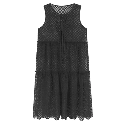 XITAO Hollow Out Laced Up O-neck Dress Solid Color Sleeveless A-line Fashion Match Slimming Sweet Summer Female Dress ZMY1333