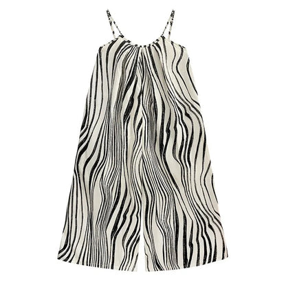 XITAO Loose Striped Pocket Jumpsuits Print Spaghetti Strap Personality Simple Casual Slimming Summer Woman Jumpsuits GYX1654