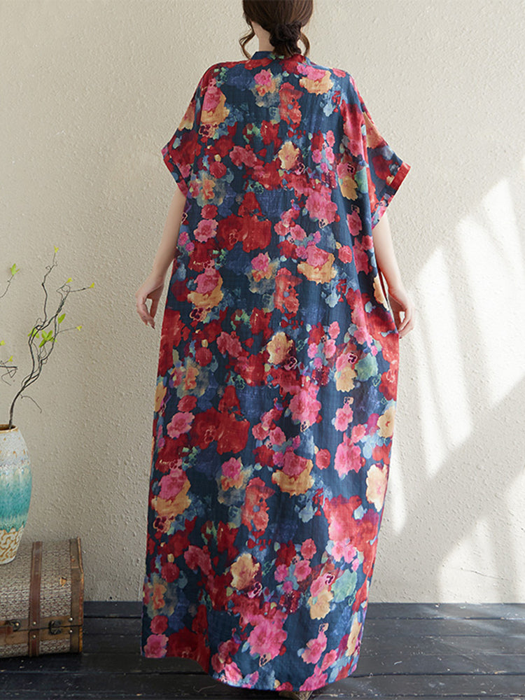 XITAO Print Casual Half Sleeve Dress Loose Fitting Elegant A-line V-neck Goddess Fan Summer Women Dress ZMY1111