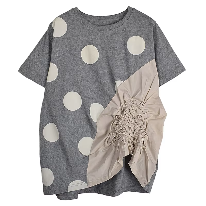 XITAO Fold Polka Dot Irregular Half Sleeve T-shirt Casual Fashion Personality Loose Fitting Simple Summer Women T-shirt GJ1133
