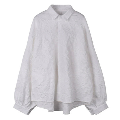 XITAO New Crumpled Jacquard Shirt Loose Fashion Solid Color Casual Turn-down Collar Top New All-match Bat Wing Sleeve WMD5191