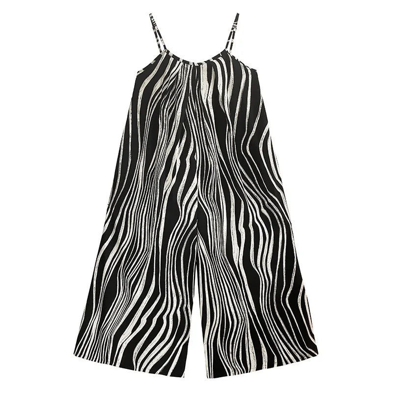 XITAO Loose Striped Pocket Jumpsuits Print Spaghetti Strap Personality Simple Casual Slimming Summer Woman Jumpsuits GYX1654
