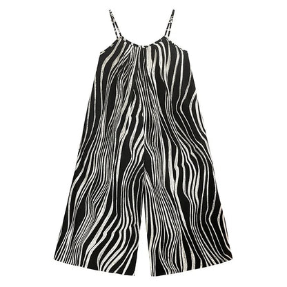 XITAO Loose Striped Pocket Jumpsuits Print Spaghetti Strap Personality Simple Casual Slimming Summer Woman Jumpsuits GYX1654