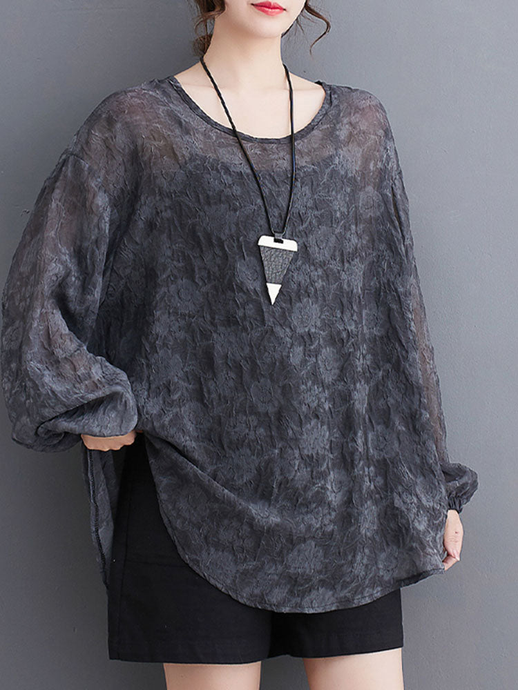 XITAO Jacquard O-neck T-shirt Casual Loose Fitting Full Sleeve Slimming Comfortable Pullover Solid Color Women T-shirt ZMY1127