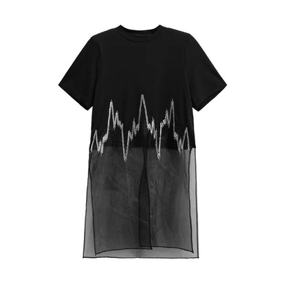 XITAO Patchwork Sequin Loose Dress Side Slit O-neck Short Sleeve Personality Perspective New Arrival Summer Woman Dress ZMY1324