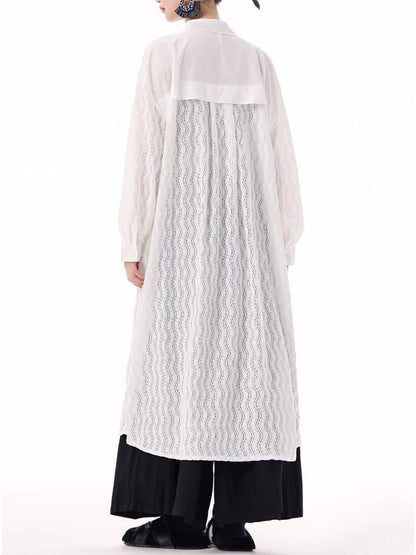 XITAO Patchwork Mesh Lace Single Breasted Dress Solid Color Turn-down Collar Full Sleeve Hong Kong Spring Women Dress GYX1508