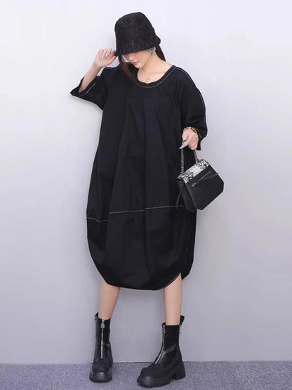 XITAO Asymmetrical O-neck Pullover Dress Solid Color Half Sleeve Patchwork Loose Slimming Casual All Match Women Dress ZMY1391