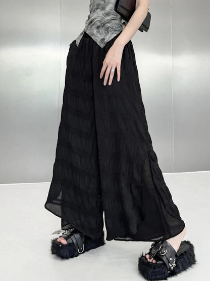 XITAO Pleated Elastic Waist Pant Casual Loose Fitting Solid Color Simple Wide Leg New Arrival Summer Women Pant ZMY1075